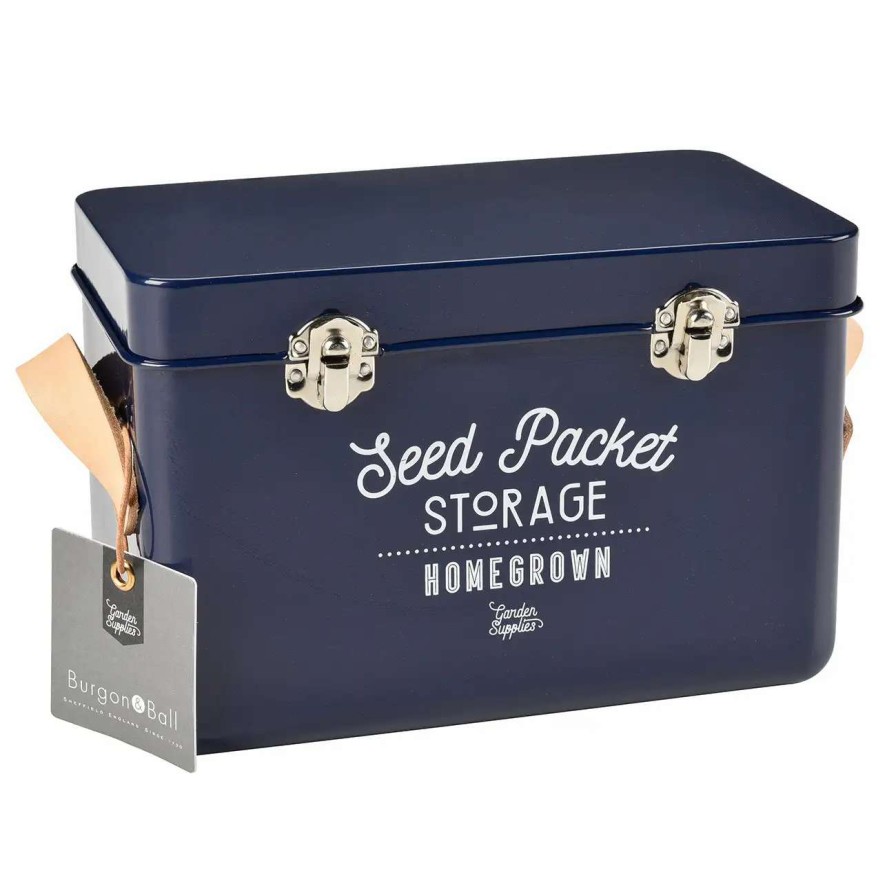 Collections * | Burgon & Ball Leather Handled Seed Packet Storage Tin Atlantic Blue